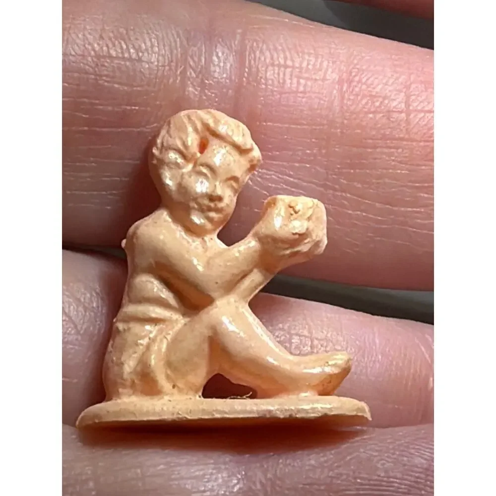 Vintage Miniature Peach Baby Figurine Plastic Celluloid Dollhouse Nursery Figure